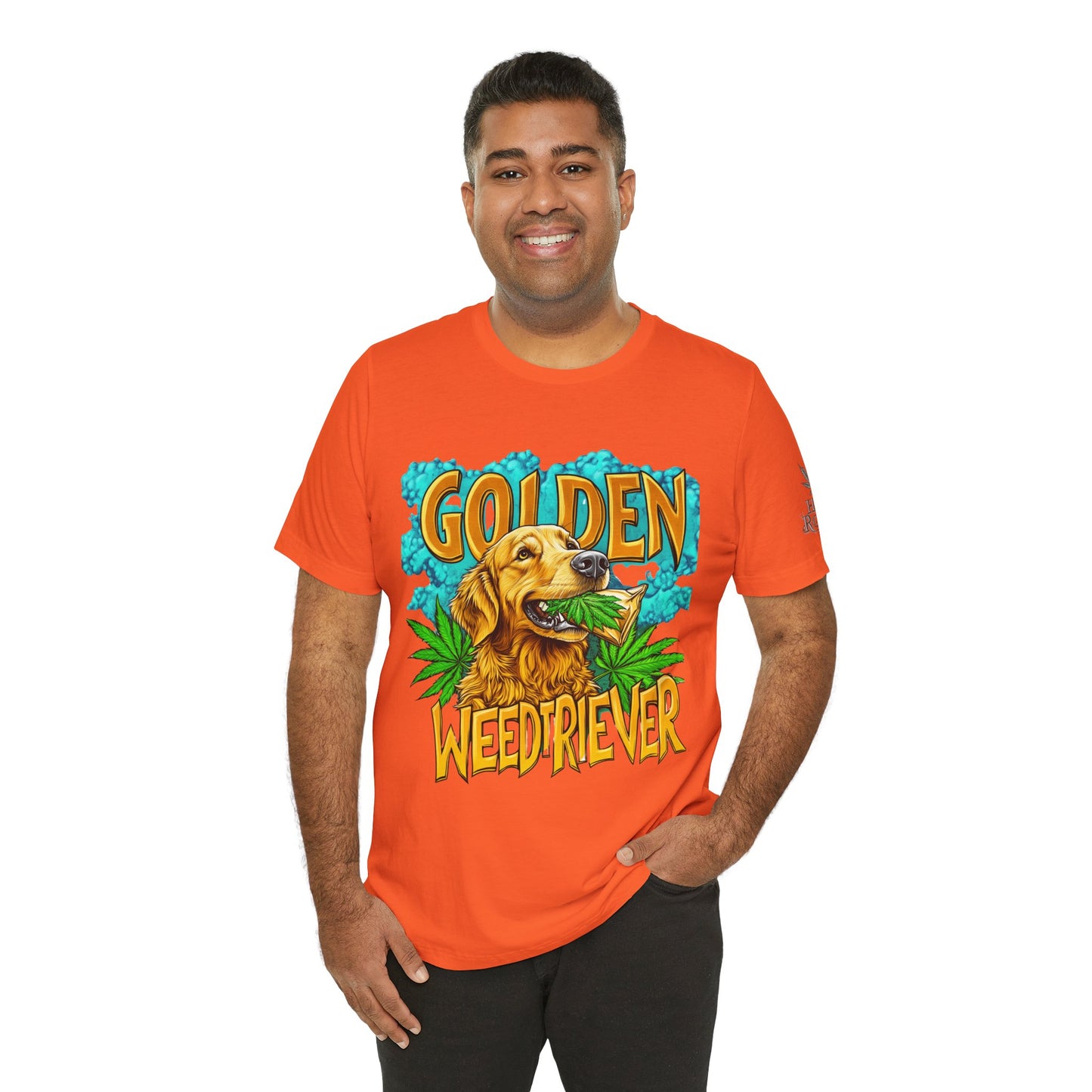 High Roller Golden Weedtriever Cannabis T-Shirt - Premium 420 Dog Lover Humor Golden Retriever Pun Comedy Pet Culture Apparel