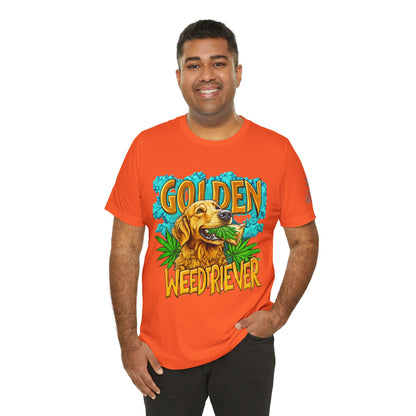High Roller Golden Weedtriever Cannabis T-Shirt - Premium 420 Dog Lover Humor Golden Retriever Pun Comedy Pet Culture Apparel