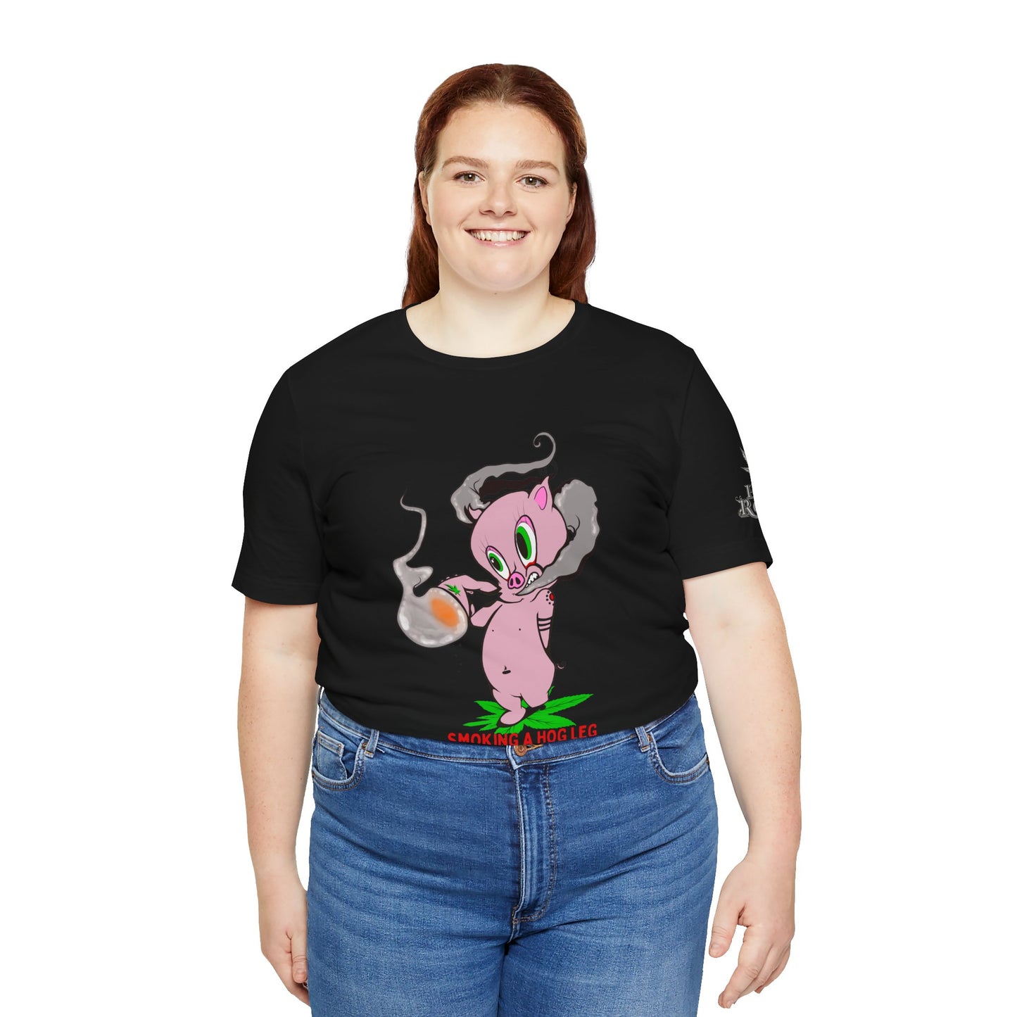 Smoking Hog Leg Pink Pig Tee - Premium Airlume Cotton Cannabis Culture Art