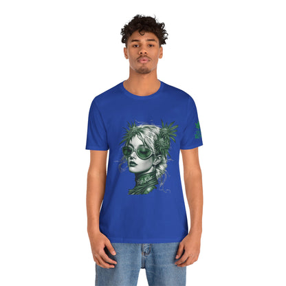 Green Queen T-Shirt - Premium Airlume Cotton Cannabis Crown Portrait Art Tee