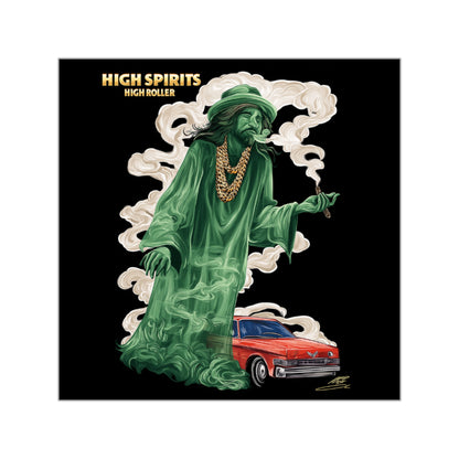 High Spirits Cannabis Ghost Lowrider Sticker - Luxury Smoke Phantom Street Art - HIGH ROLLER Premium 3x3 Vinyl