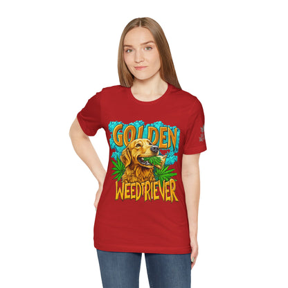 High Roller Golden Weedtriever Cannabis T-Shirt - Premium 420 Dog Lover Humor Golden Retriever Pun Comedy Pet Culture Apparel
