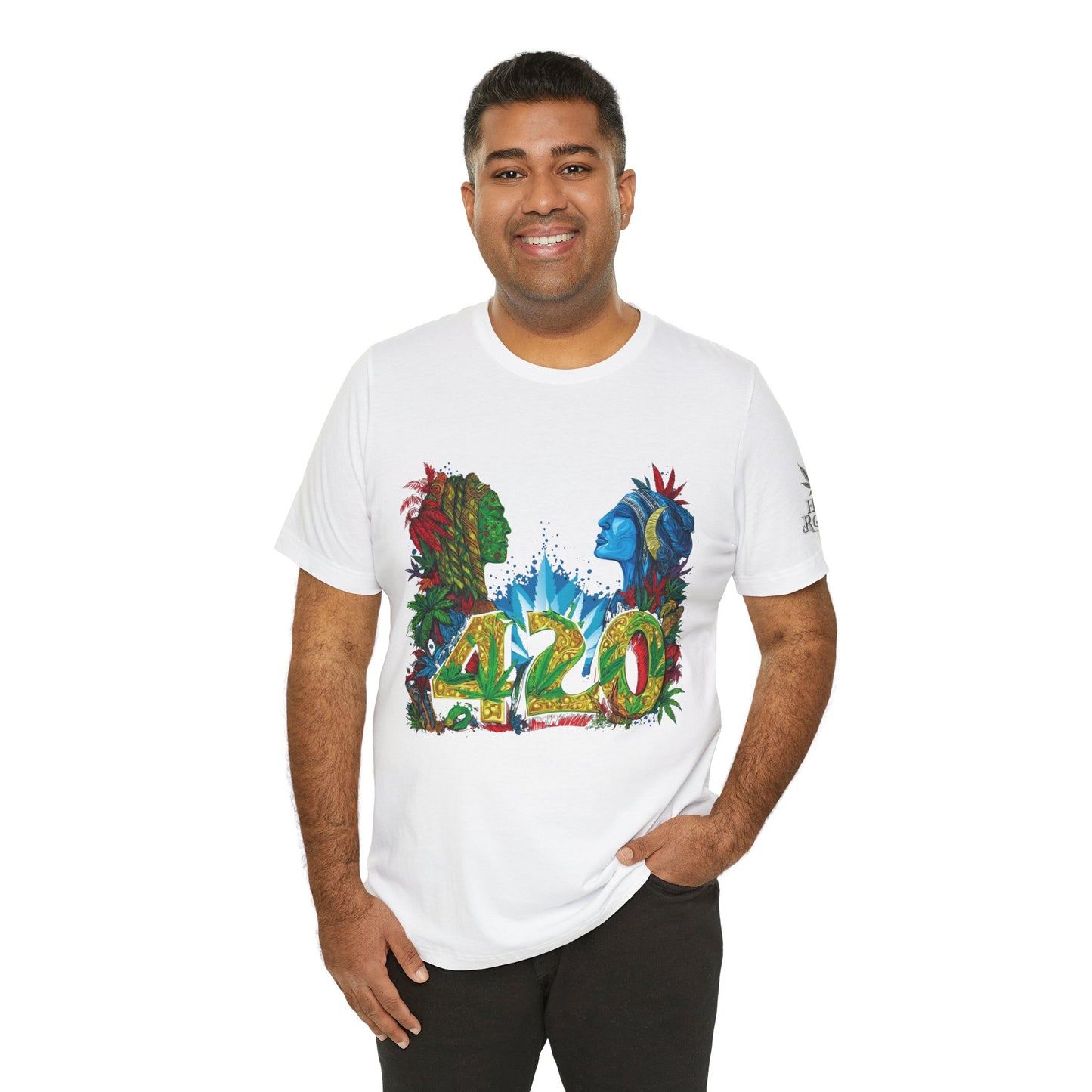 420 Celebration Premium Cannabis Culture T-Shirt - Dual Profile Art With Nature Elements And Bold 420 Typography