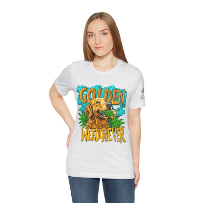 High Roller Golden Weedtriever Cannabis T-Shirt - Premium 420 Dog Lover Humor Golden Retriever Pun Comedy Pet Culture Apparel