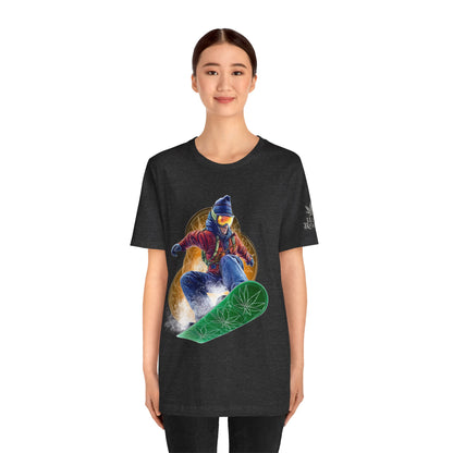 High Roller Snowboard Cannabis T-Shirt - Premium 420 Winter Sports Action Shred Mountain Lifestyle Apparel