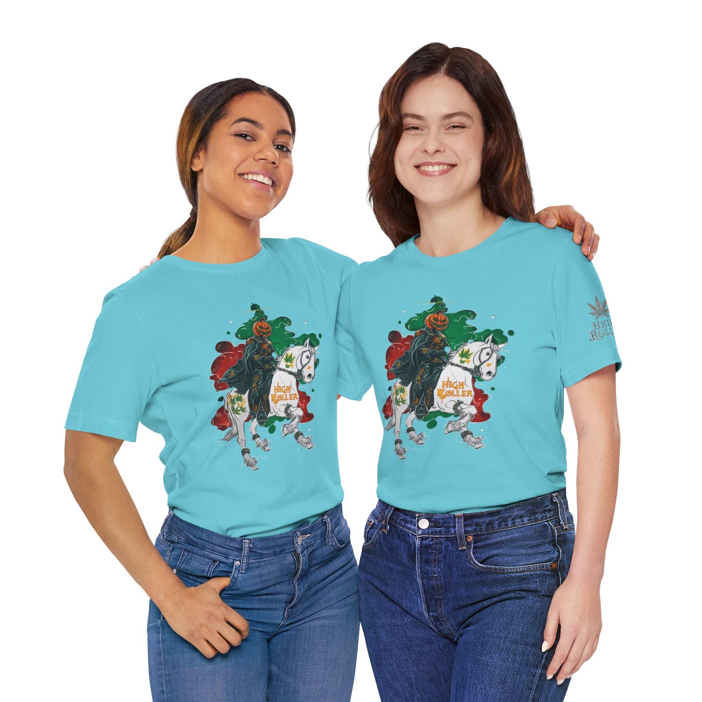 Headless Horseman HIGH ROLLER Halloween Cannabis T-Shirt - Premium Pumpkin Rider Skeletal Steed 420 Apparel