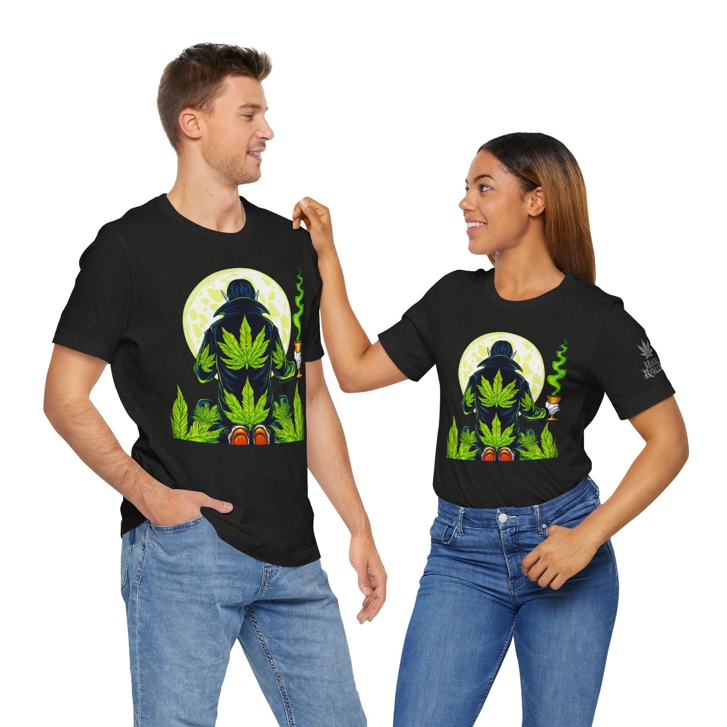 Luxury Gothic Cannabis Vampire T-Shirt - Premium Dark HIGH ROLLER Streetwear - Elevated Nocturnal 420 Fashion