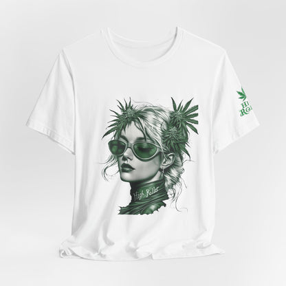 Green Queen T-Shirt - Premium Airlume Cotton Cannabis Crown Portrait Art Tee