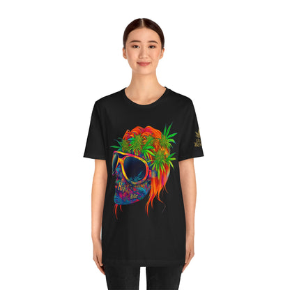 Psychedelic Skull Tee - Premium Airlume Cotton Cannabis Culture Rainbow Skull Art
