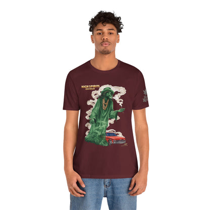 High Spirits HIGH ROLLER Halloween Cannabis Ghost T-Shirt - Premium Spectral Lowrider Phantom 420 Apparel