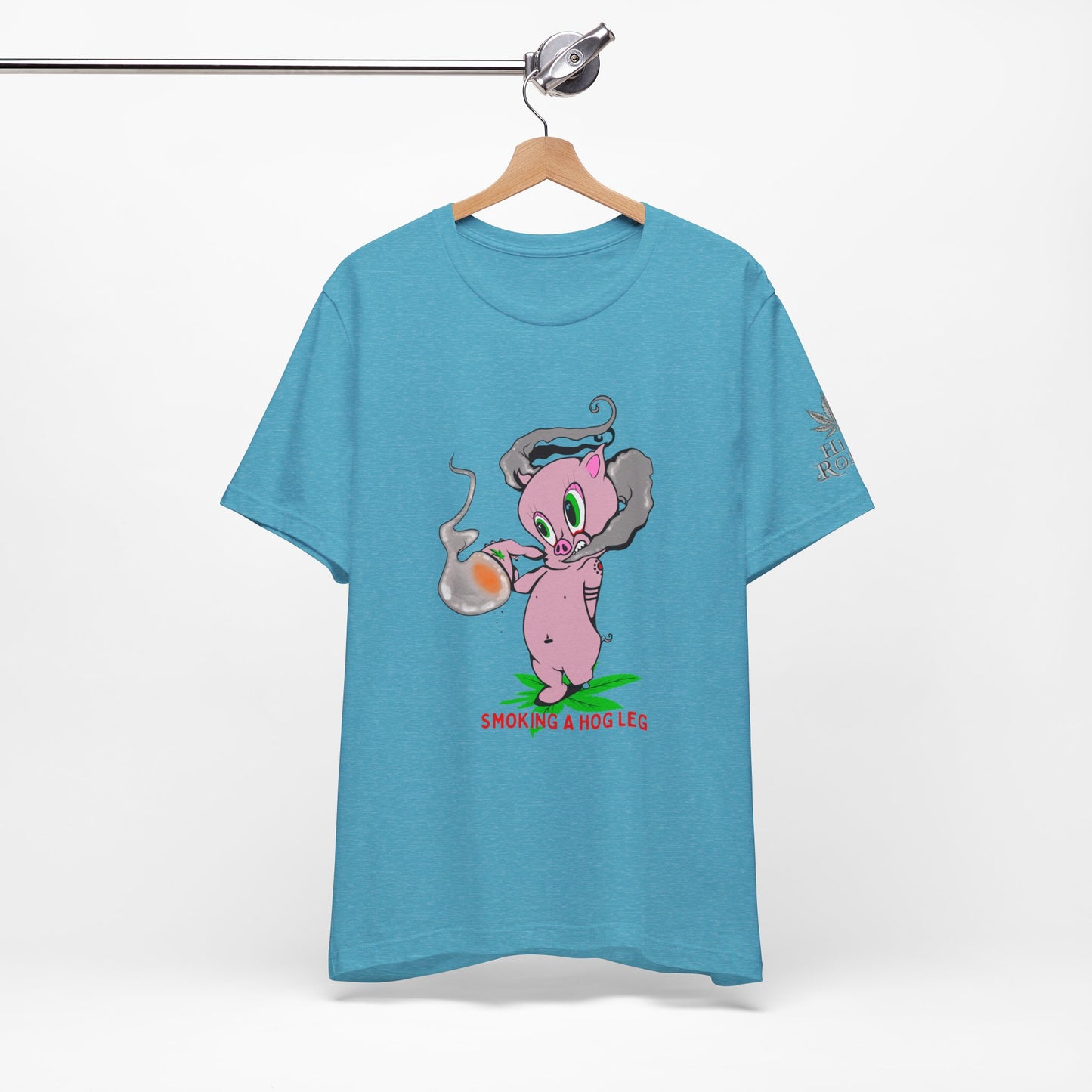 Smoking Hog Leg Pink Pig Tee - Premium Airlume Cotton Cannabis Culture Art