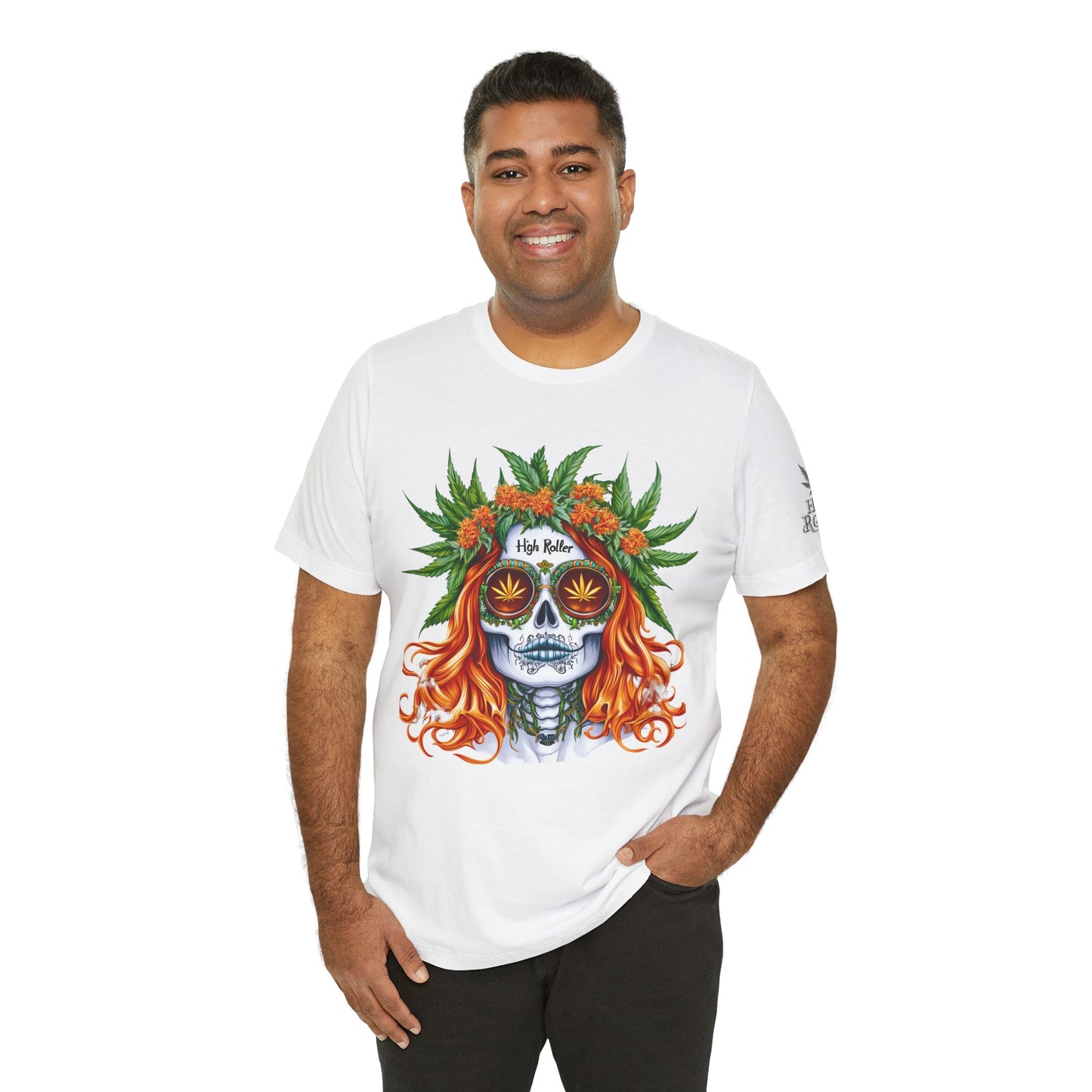 Sugar Skull Cannabis Tee - Day of Dead Art Design | High Roller