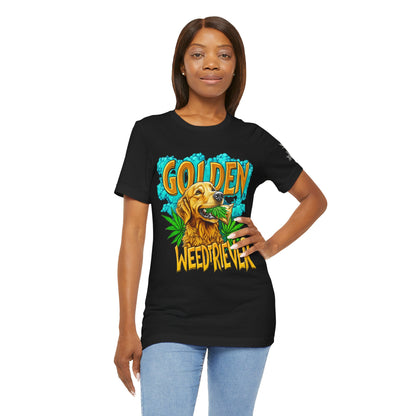 High Roller Golden Weedtriever Cannabis T-Shirt - Premium 420 Dog Lover Humor Golden Retriever Pun Comedy Pet Culture Apparel