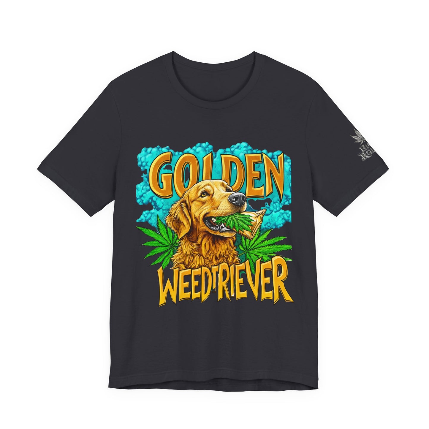 High Roller Golden Weedtriever Cannabis T-Shirt - Premium 420 Dog Lover Humor Golden Retriever Pun Comedy Pet Culture Apparel