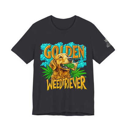 High Roller Golden Weedtriever Cannabis T-Shirt - Premium 420 Dog Lover Humor Golden Retriever Pun Comedy Pet Culture Apparel