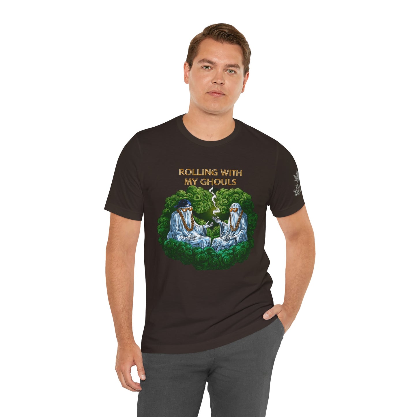 Rolling With My Ghouls HIGH ROLLER Halloween Cannabis T-Shirt - Premium Ghost Squad Circle Session 420 Apparel