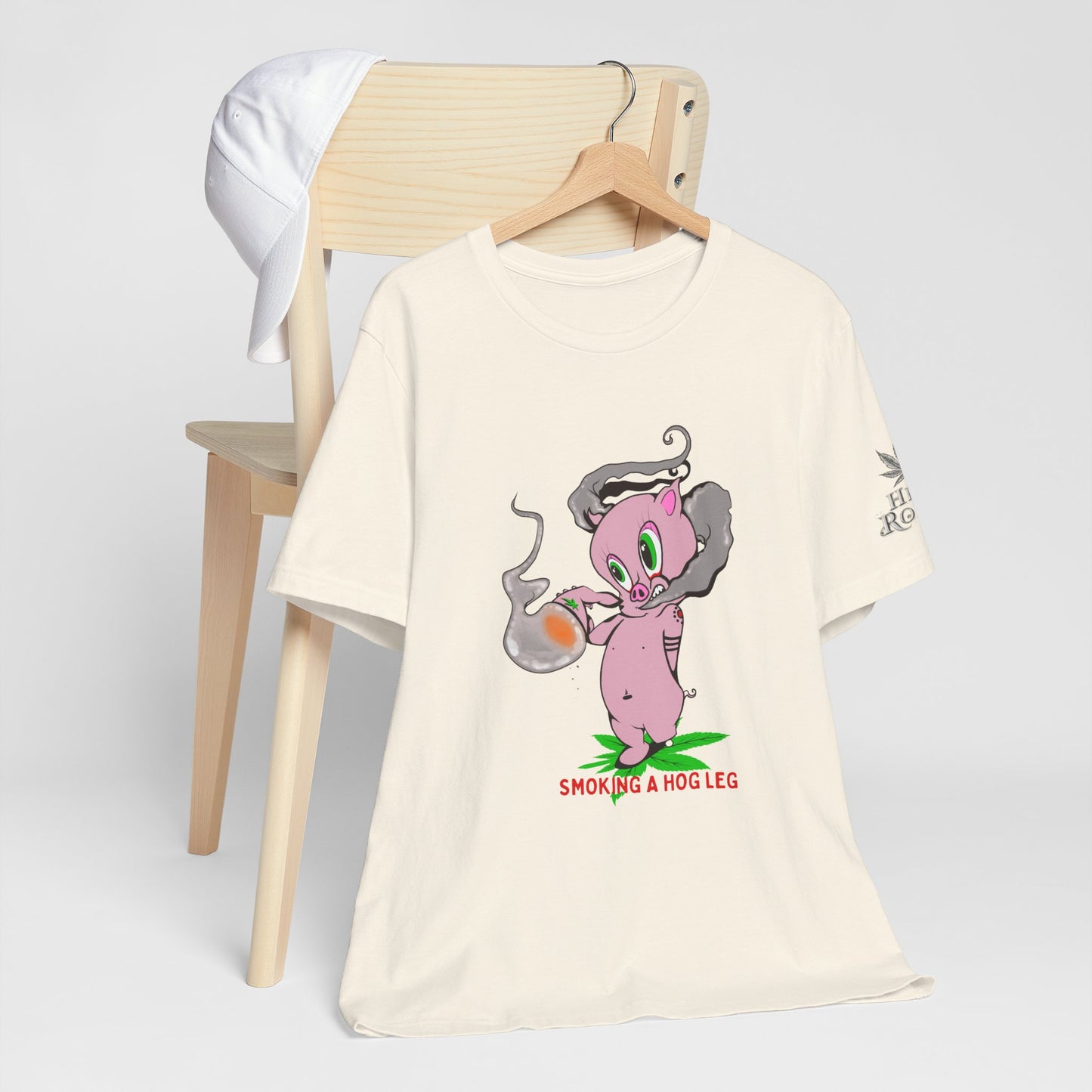 Smoking Hog Leg Pink Pig Tee - Premium Airlume Cotton Cannabis Culture Art