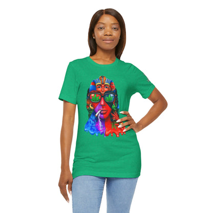 Pharaoh Vision Premium Cannabis Culture T-Shirt - Ancient Egyptian Royalty With Modern Cannabis Celebration And Psychedelic Split-Face Art