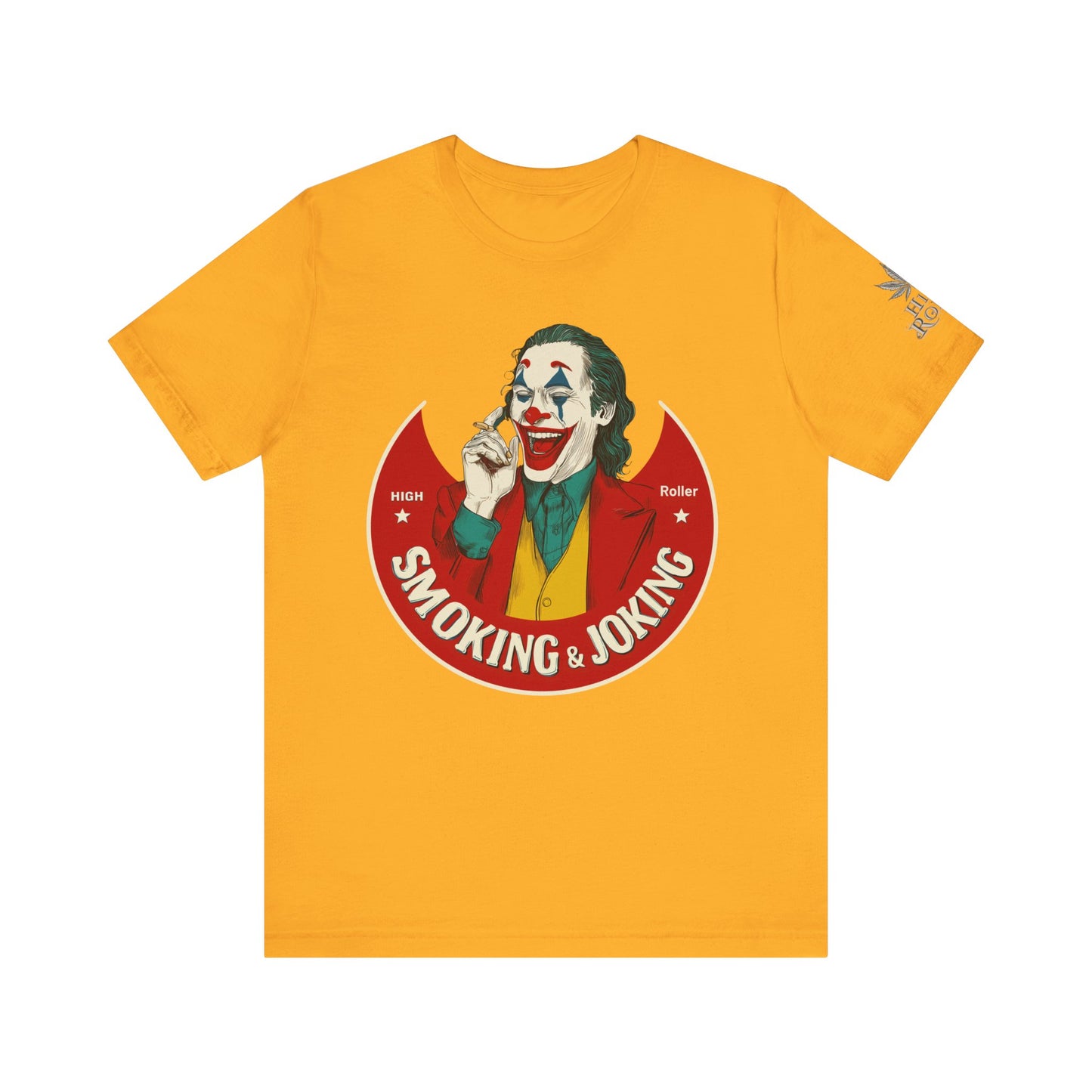 High Roller Villain T-Shirt - Premium Airlume Cotton Cannabis Joker Badge Art Tee