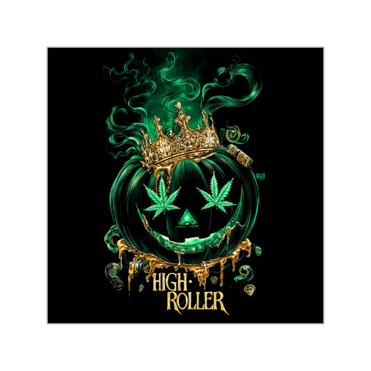 Royal Cannabis Jack-O-Lantern Crown Sticker - Luxury Emerald Halloween King - HIGH ROLLER Premium 3x3 Vinyl