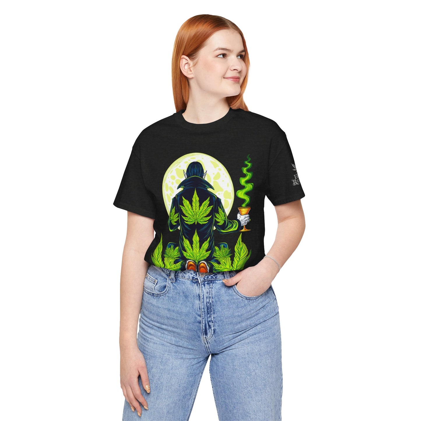 Luxury Gothic Cannabis Vampire T-Shirt - Premium Dark HIGH ROLLER Streetwear - Elevated Nocturnal 420 Fashion