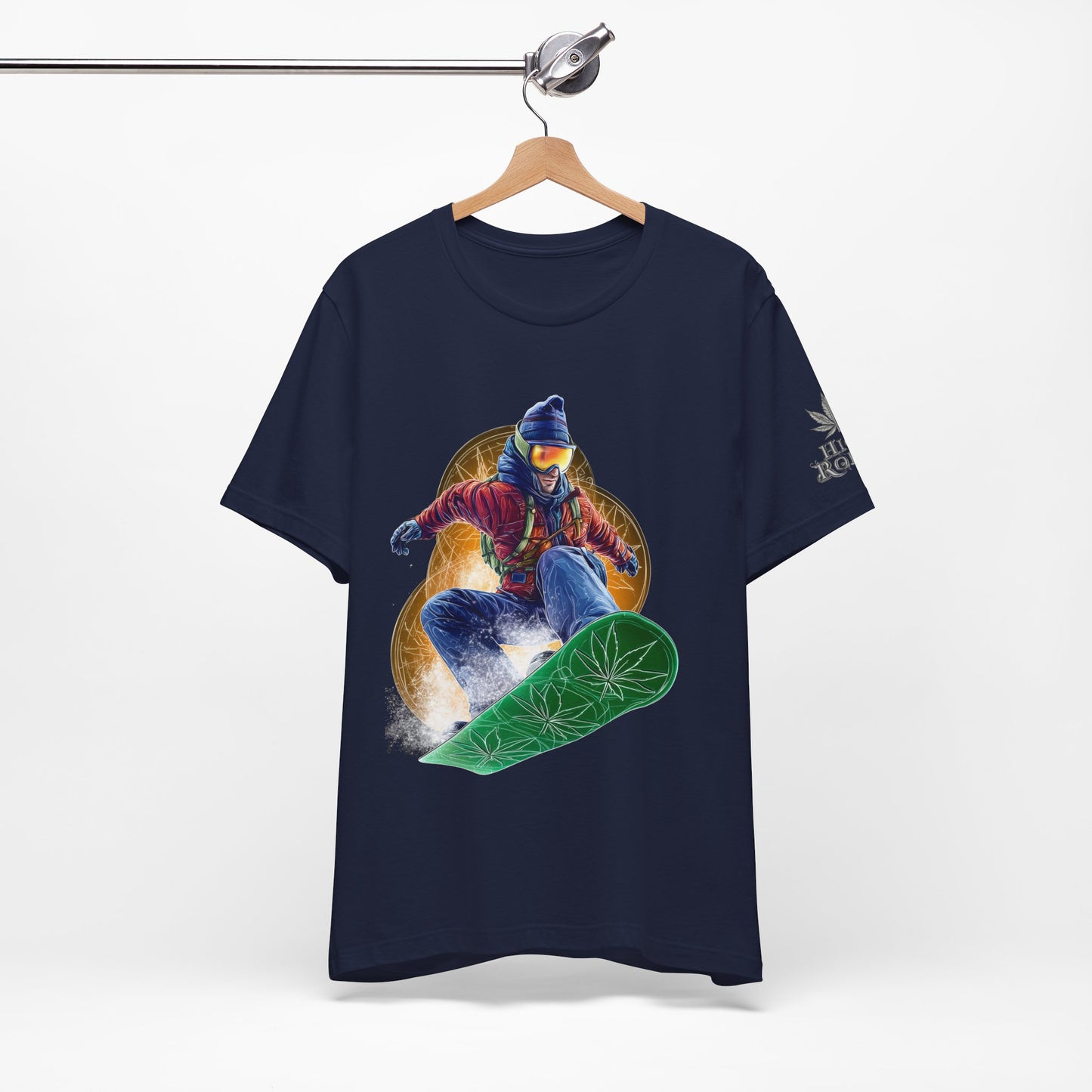 High Roller Snowboard Cannabis T-Shirt - Premium 420 Winter Sports Action Shred Mountain Lifestyle Apparel