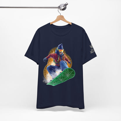 High Roller Snowboard Cannabis T-Shirt - Premium 420 Winter Sports Action Shred Mountain Lifestyle Apparel
