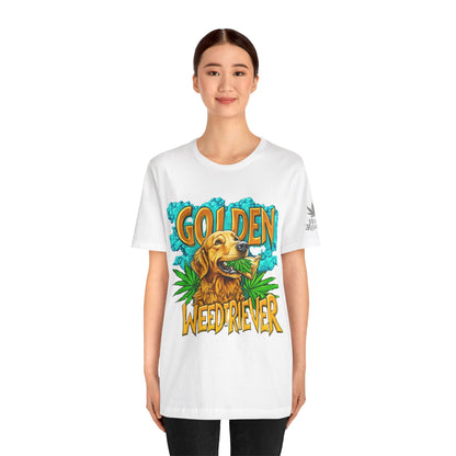 High Roller Golden Weedtriever Cannabis T-Shirt - Premium 420 Dog Lover Humor Golden Retriever Pun Comedy Pet Culture Apparel