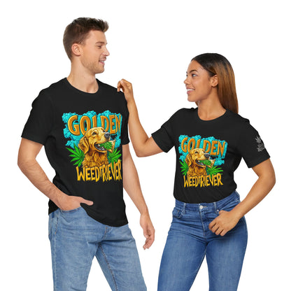 High Roller Golden Weedtriever Cannabis T-Shirt - Premium 420 Dog Lover Humor Golden Retriever Pun Comedy Pet Culture Apparel
