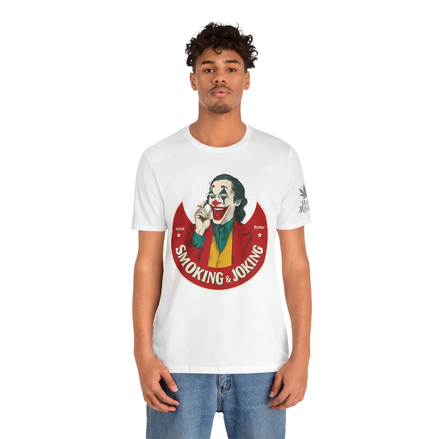 High Roller Villain T-Shirt - Premium Airlume Cotton Cannabis Joker Badge Art Tee