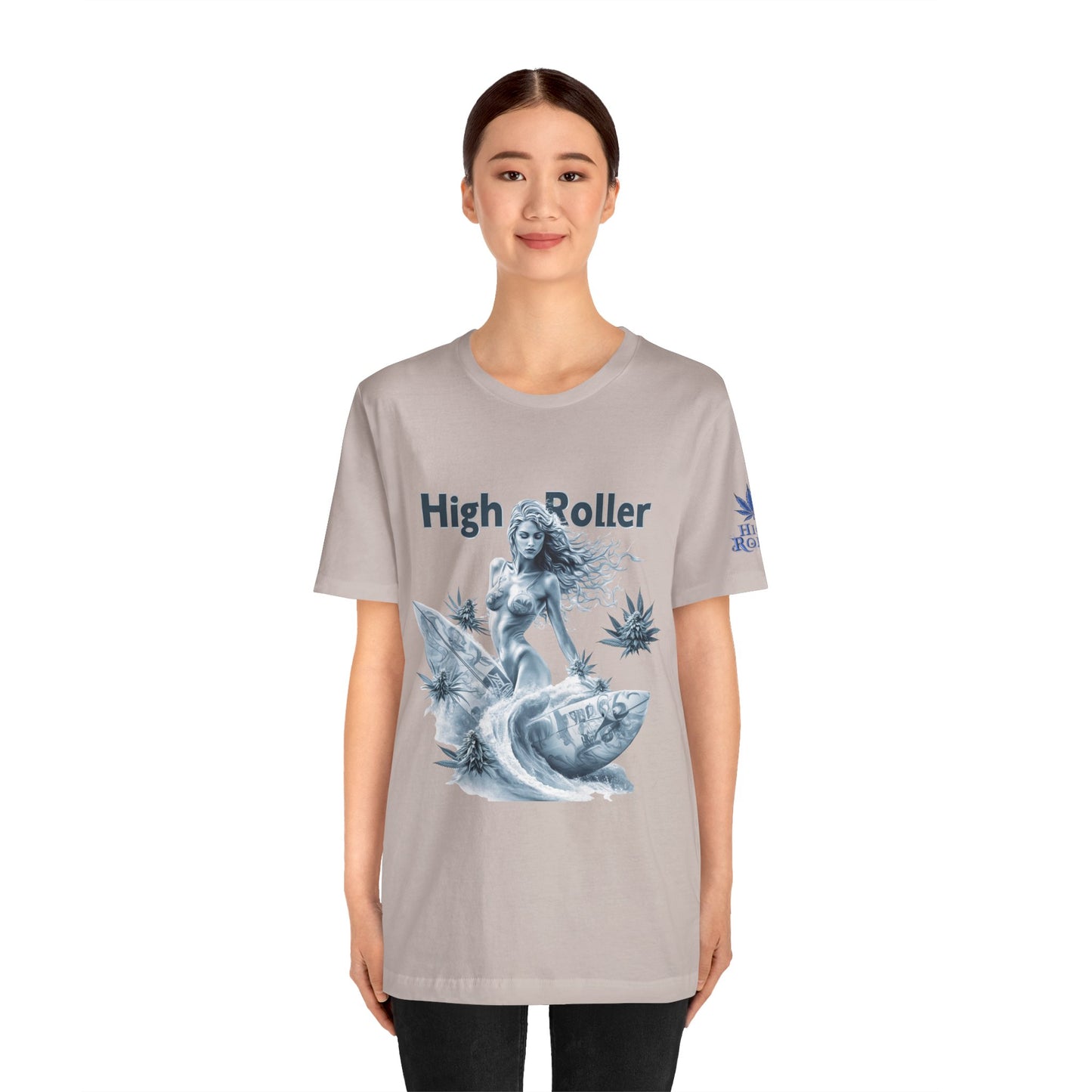 Chrome Wave Goddess Tee - Premium Airlume Cotton Cannabis Culture Surf Art