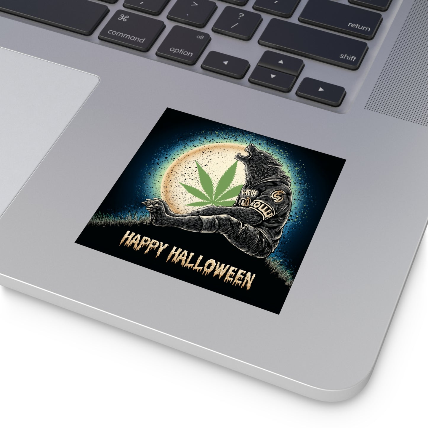 Werewolf HIGH ROLLER Halloween Cannabis Moon Sticker - Premium Lycanthrope Leather Jacket 420 Vinyl Decal