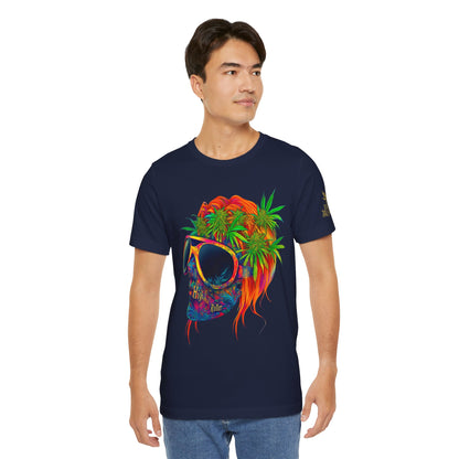 Tropical Cannabis Skull Tee - Paradise Vibes Art Design | High Roller