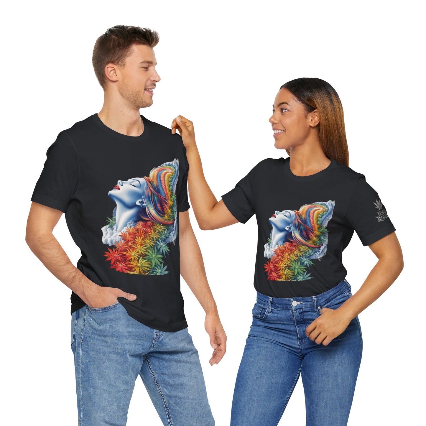 Rainbow Bloom Tee - Premium Airlume Cotton Cannabis Culture Spectrum Goddess Art