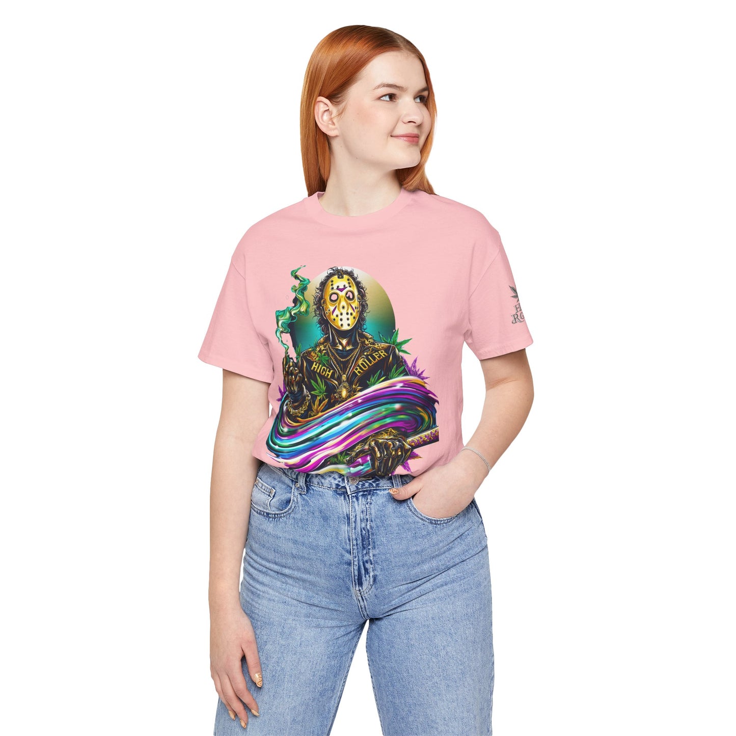 Psychedelic Jason Swoosh Cannabis T-Shirt - Premium Horror 420 Orange Edition Apparel