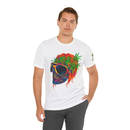 Psychedelic Skull Tee - Premium Airlume Cotton Cannabis Culture Rainbow Skull Art
