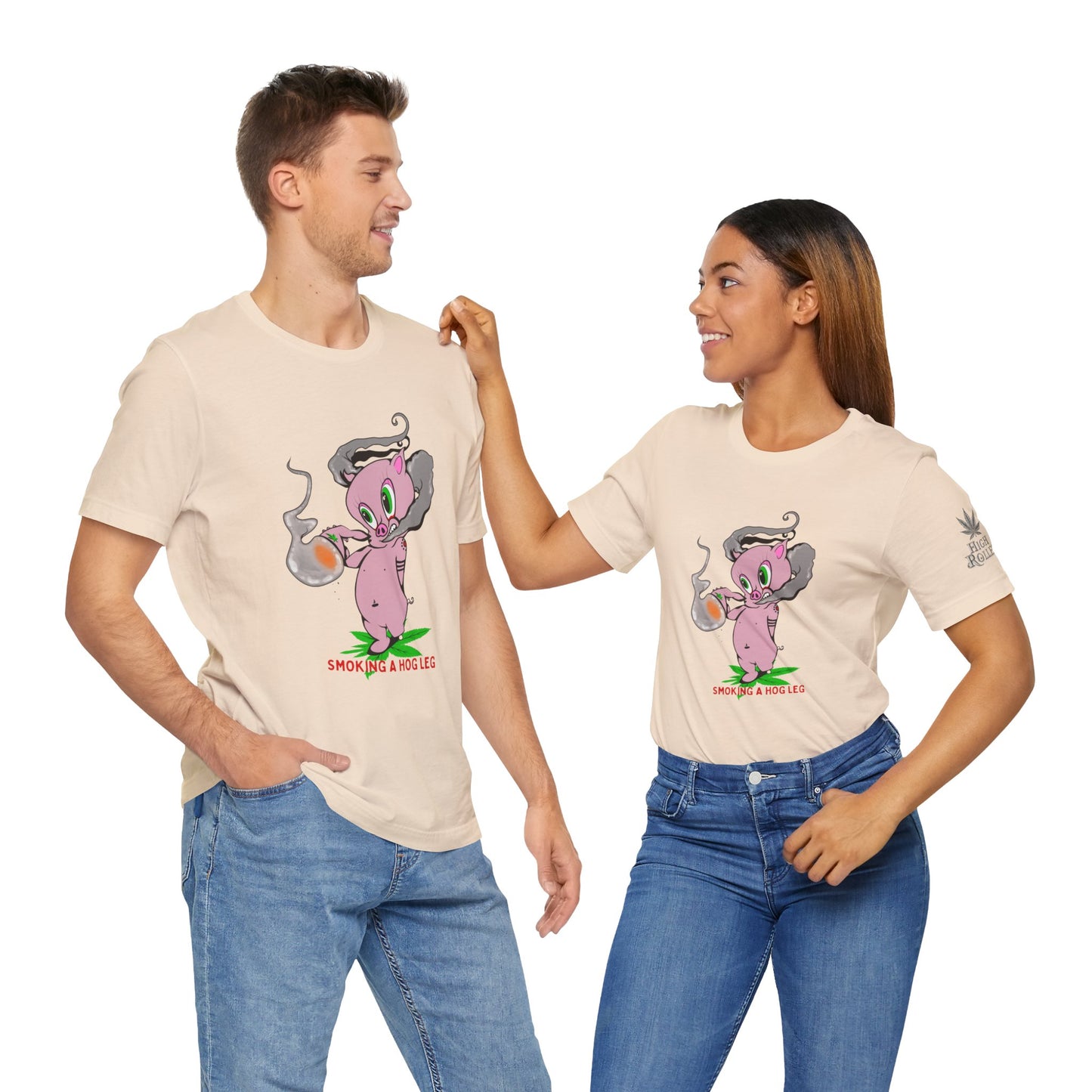 Smoking Hog Leg Pink Pig Tee - Premium Airlume Cotton Cannabis Culture Art