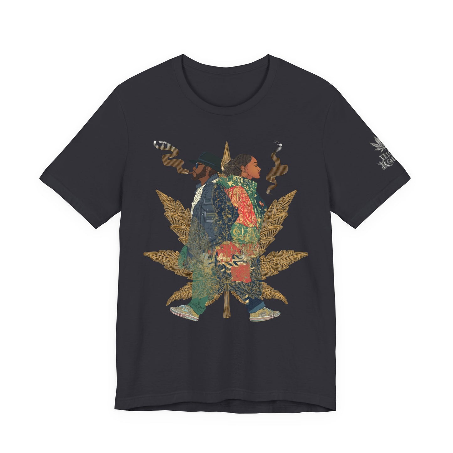High Roller Back to Back Cannabis T-Shirt - Premium 420 Hip-Hop Duo Golden Leaf Street Culture Partnership Unity Apparel