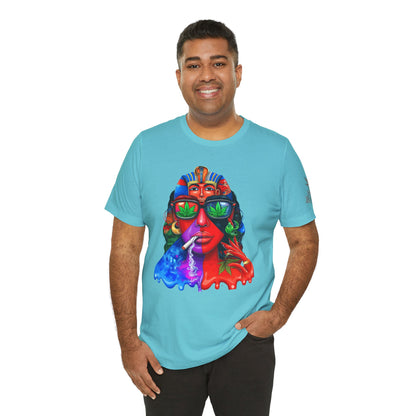 Pharaoh Vision Premium Cannabis Culture T-Shirt - Ancient Egyptian Royalty With Modern Cannabis Celebration And Psychedelic Split-Face Art