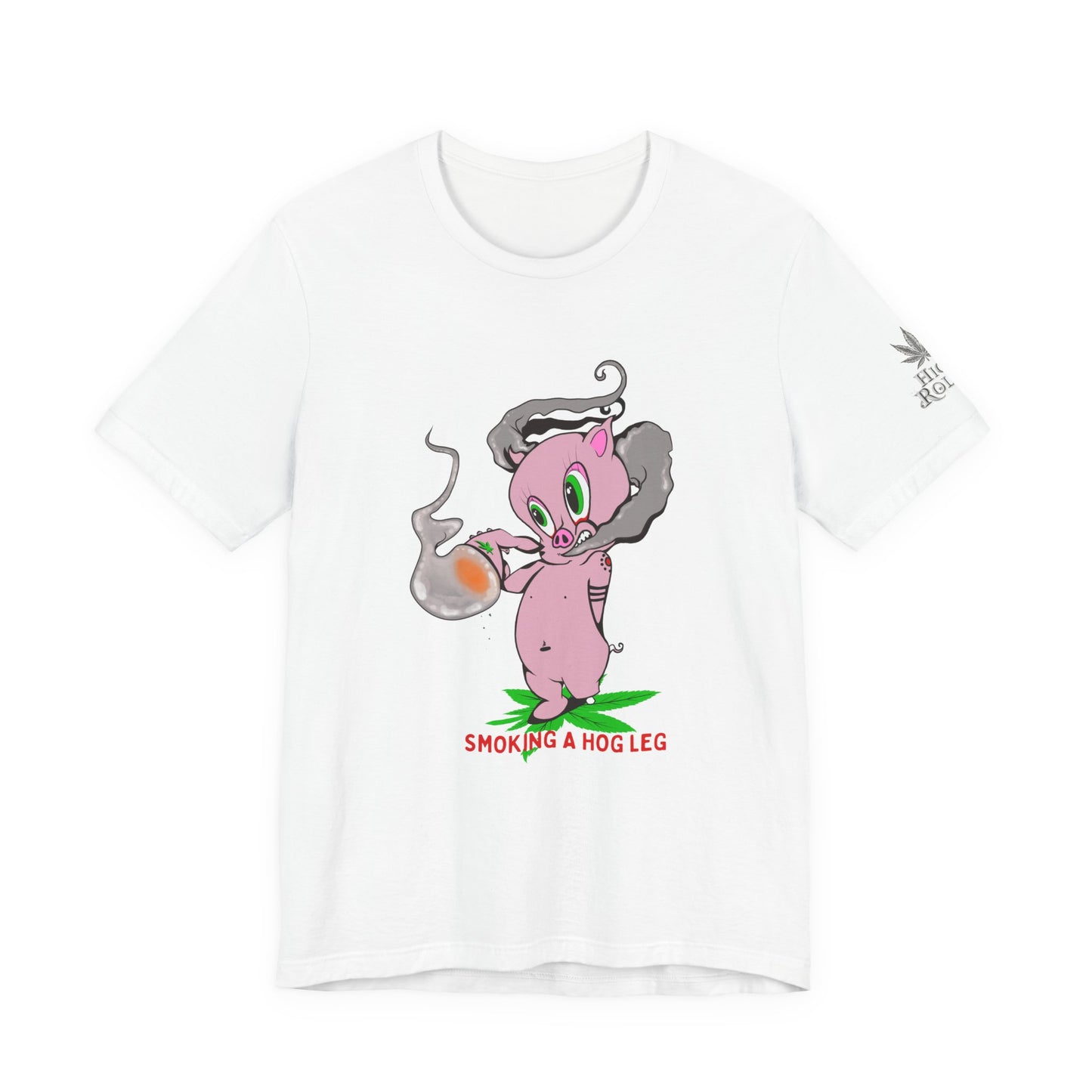 Smoking Hog Leg Pink Pig Tee - Premium Airlume Cotton Cannabis Culture Art