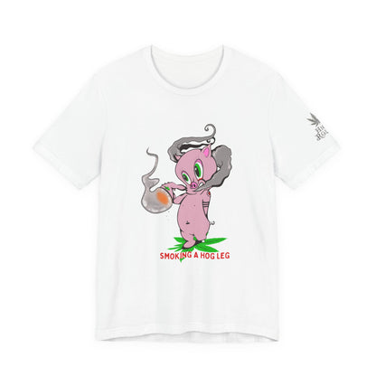 Smoking Hog Leg Pink Pig Tee - Premium Airlume Cotton Cannabis Culture Art