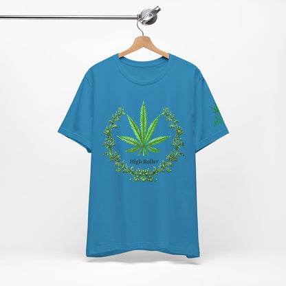 Cannabis Crest Wreath Tee - Botanical Elegance Art Design | High Roller