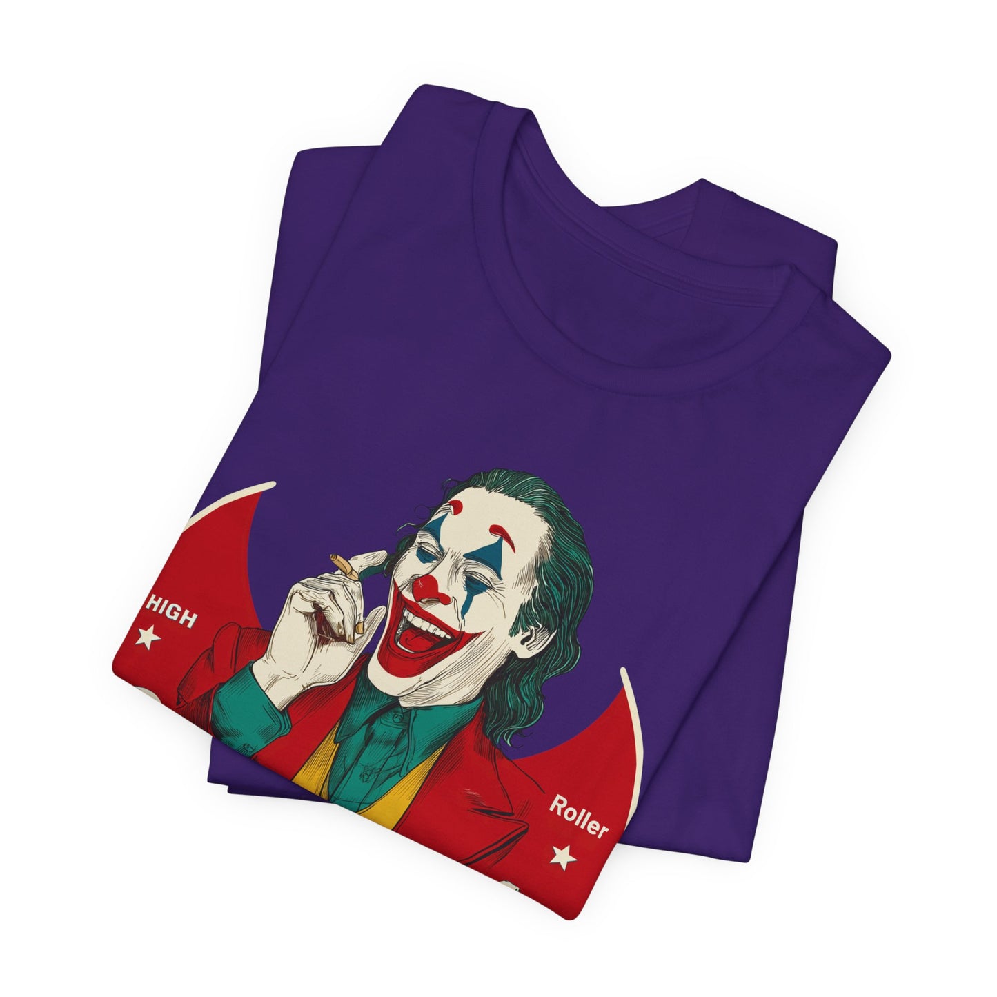 High Roller Villain T-Shirt - Premium Airlume Cotton Cannabis Joker Badge Art Tee
