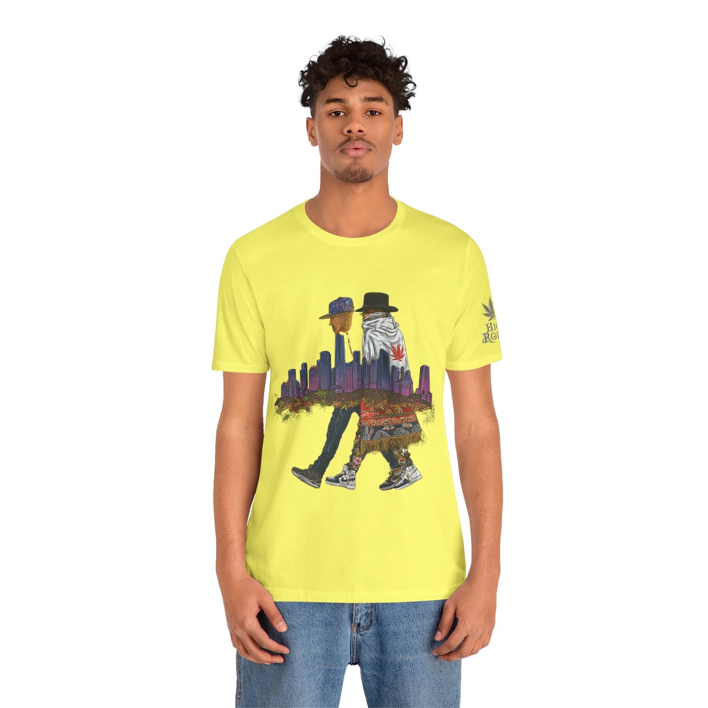 High Roller Urban Legends Cannabis T-Shirt - Premium 420 City Skyline Street Culture Double Exposure Apparel