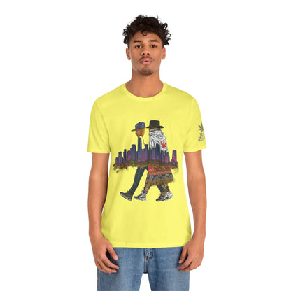 High Roller Urban Legends Cannabis T-Shirt - Premium 420 City Skyline Street Culture Double Exposure Apparel