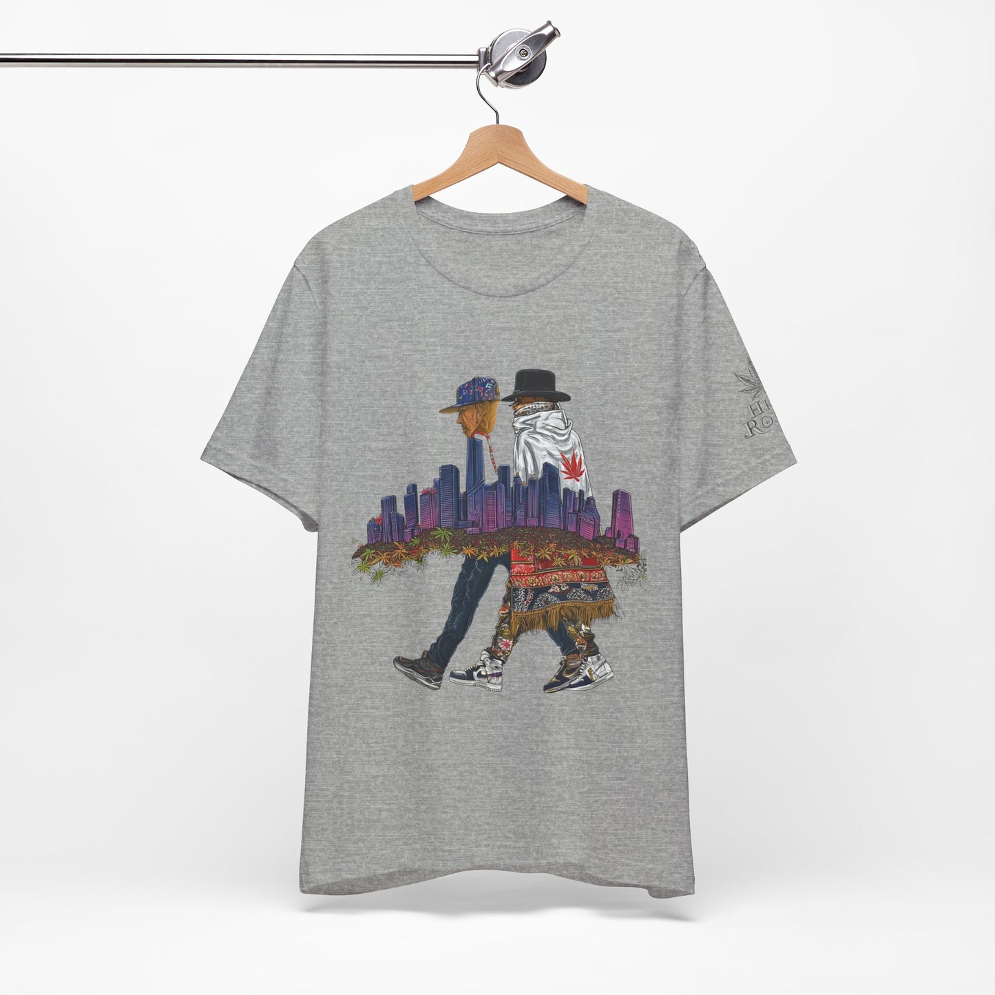 High Roller Urban Legends Cannabis T-Shirt - Premium 420 City Skyline Street Culture Double Exposure Apparel