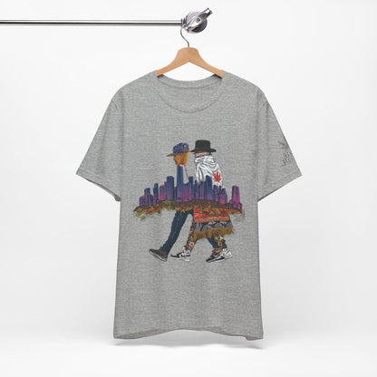 High Roller Urban Legends Cannabis T-Shirt - Premium 420 City Skyline Street Culture Double Exposure Apparel