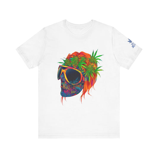 Psychedelic Summer Skull HIGH ROLLER T-Shirt - Premium Cannabis Vibes Apparel"