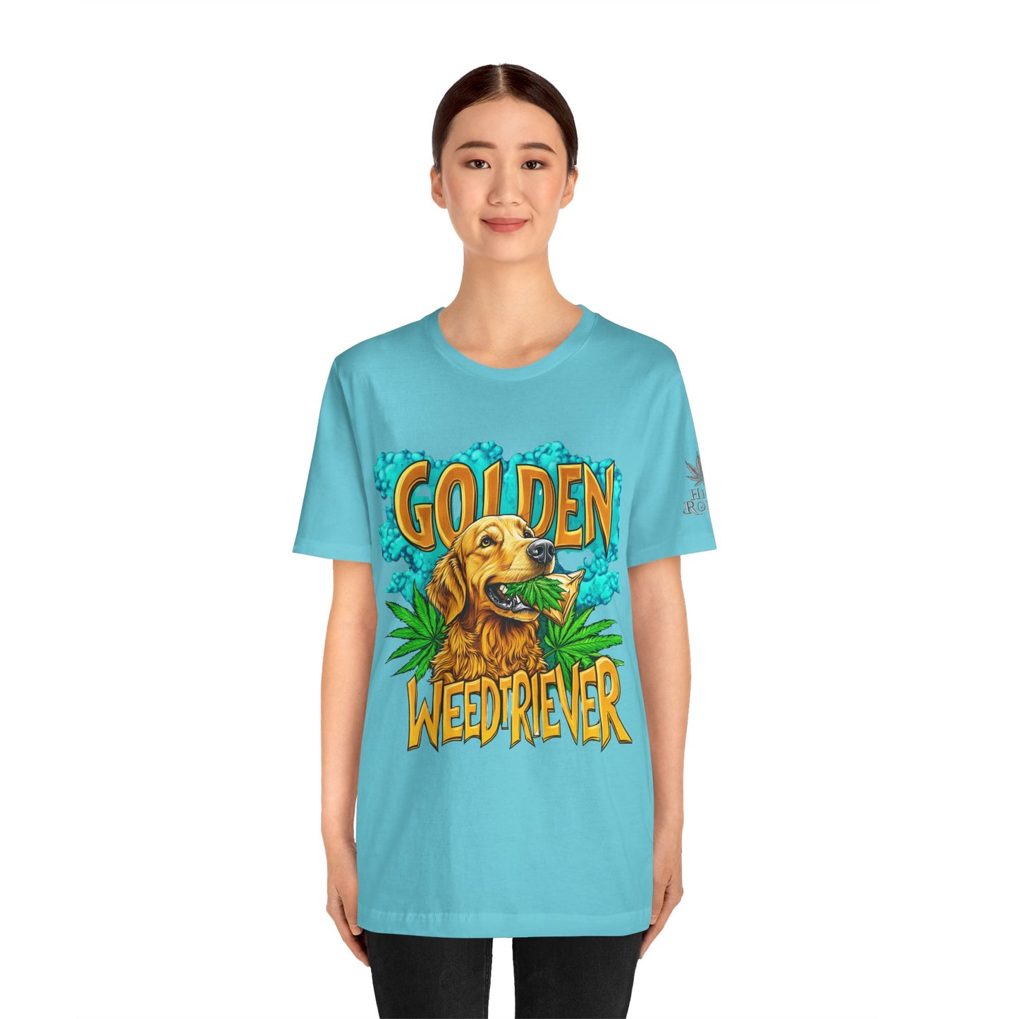 High Roller Golden Weedtriever Cannabis T-Shirt - Premium 420 Dog Lover Humor Golden Retriever Pun Comedy Pet Culture Apparel
