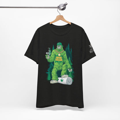 Bigfoot HIGH ROLLER Halloween Cannabis Forest T-Shirt - Premium Sasquatch Lifestyle Legend 420 Apparel